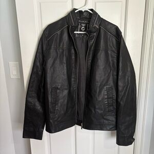 Fried Denim Leather Jacket Zipper Accents Vegan Leather Pleather Size Medium